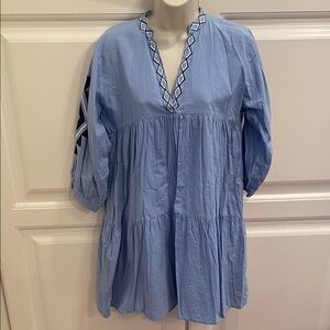 Bindu light blue embroidered tiered mini dress sz M